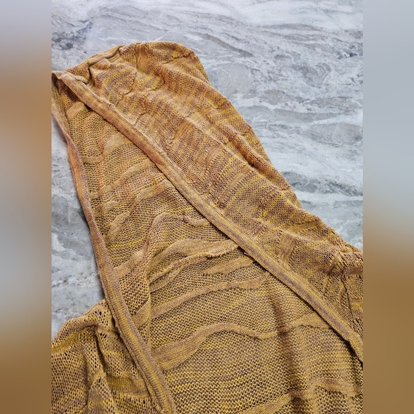 "Anthropologie Moth Open Knit Hooded Cardigan Vest Mustard Purple Small" - Picture 5 of 10